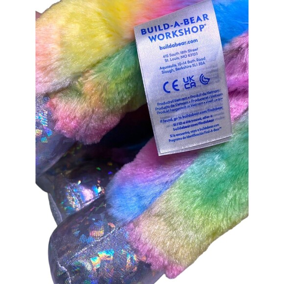 Build a Bear Rainbow Unicorn Tie-Dye Plush 17” Tall Sparkly Metallic Hooves/Horn - Picture 7 of 11